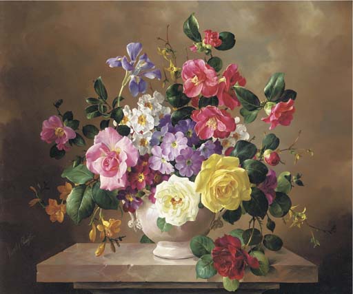 Flowers in a china bowl on a marble pedestal (512x427, 52Kb)
