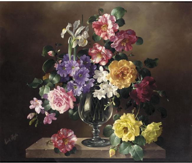 STILL LIFE WITH ROSES, CAMELIAS AND A WHITE IRIS (650x551, 48Kb)