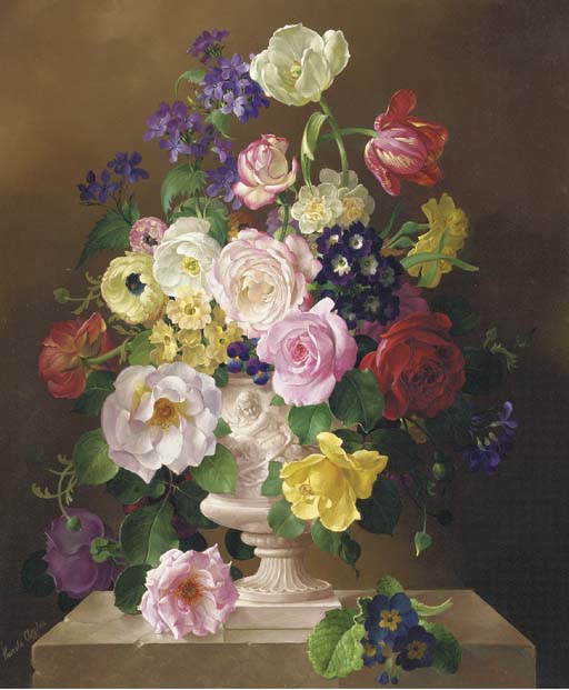 Summer flowers in a classical urn on a marble pedestal (512x621, 63Kb)