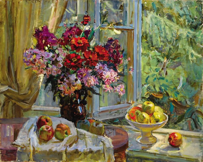 FEDOR VASILEVIC ANTONOV (Russian, 1904-1990). Still Life, At the Window, 1953.  (700x559, 176Kb)