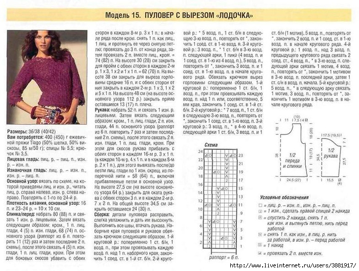 Вырез лодочкой спицами описание схема