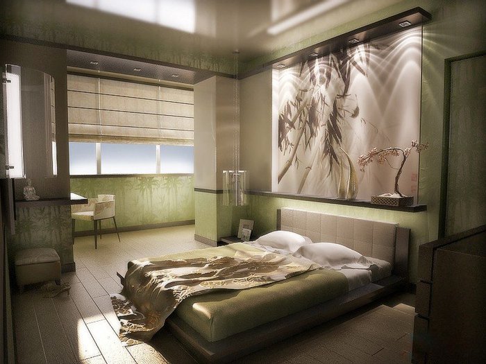 Дизайн спальни в длинной комнате