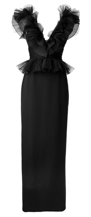 Notte By Marchesa V Neck Ruffle Column Gown (293x700, 51Kb)