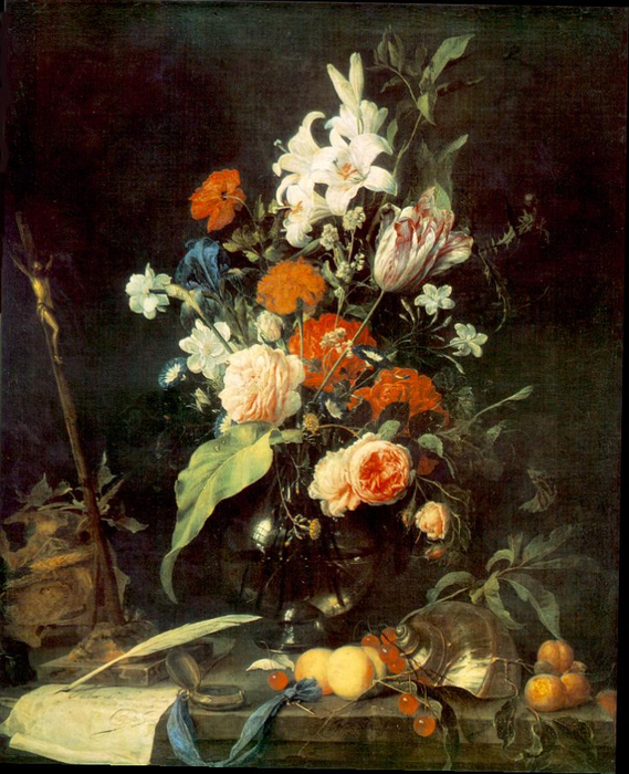 Flower Still-life with Crucifix and Skull (569x700, 496Kb)