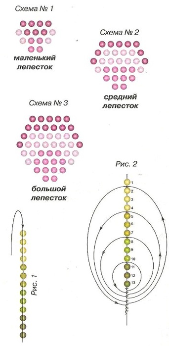 Пошаговая схема роз из бисера. Схема розочки из бисера для начинающих. Подробная схема плетения розы из бисера для начинающих. Плетение бисером розы схемы.