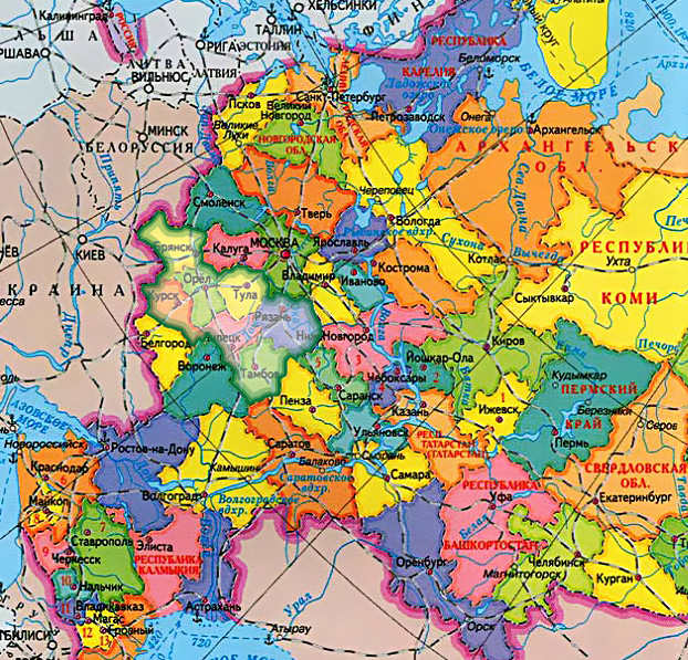 Карта мо и прилегающих областей