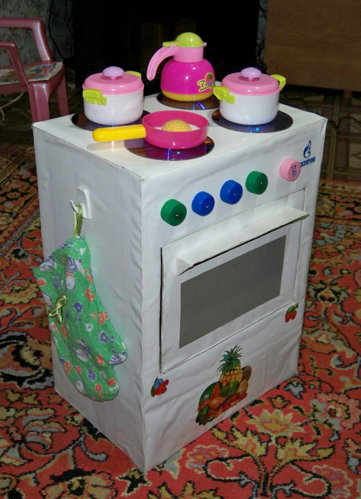 Детская кухня своими руками из коробок (65 фото)