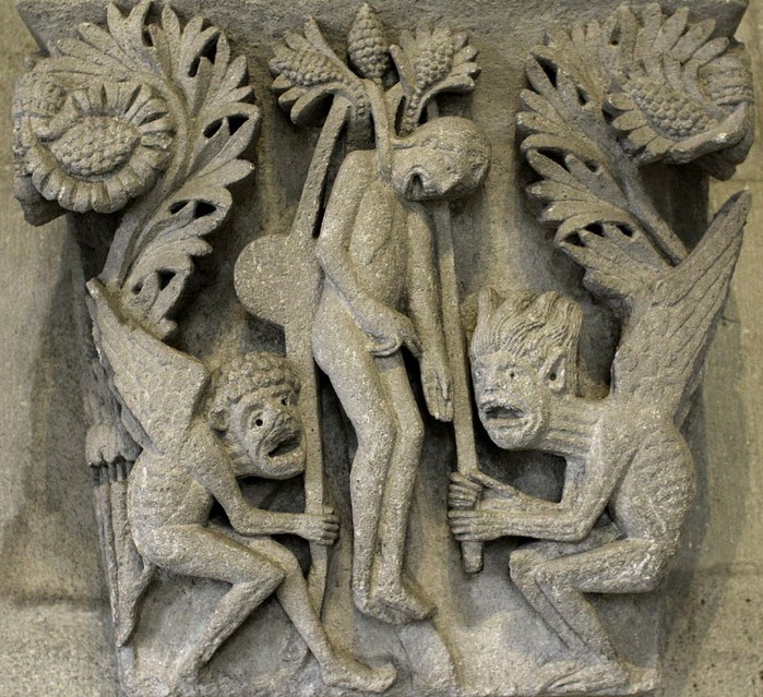 Великая Пятница. Смерть Иуды. Капитель церкви св. Лазаря, Франция. XII в. (700x639, 165Kb)
