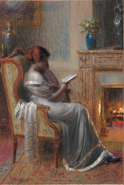 Reading By The Fire (438x650, 243Kb)