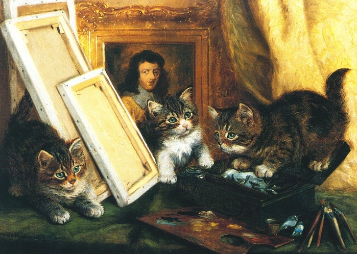 Cat Kittens Wilson Hepple ca 1900 Art ~ New Note Cards.jpg (700x498, 311Kb)