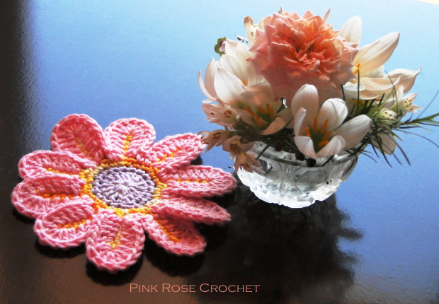 Flor Rosa Centrinho Crochet Coaster (620x430, 579Kb)