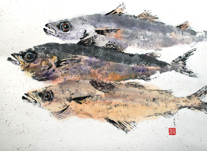 Haddock VII Gyotaku on shuen, Jean Kigel (700x511, 474Kb)