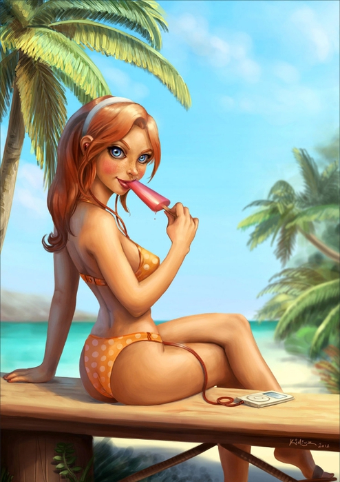 redhead_at_beach_by_kimisz-d4p2xsa (494x700, 240Kb)