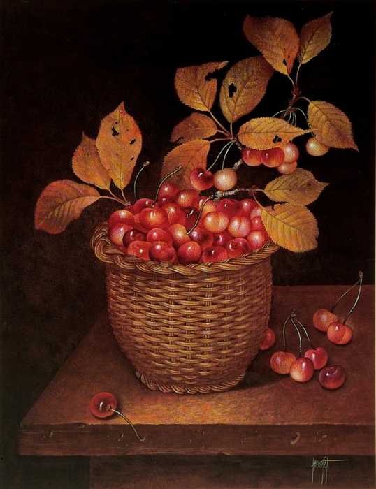 BASKET OF FRESHLY PICKED CHERRIES48x41 cms Gouache1988 (538x700, 282Kb)