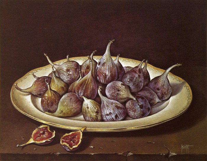 BLACK FIGS ON WHITE PLATE 43x51 cms Gouache 1990 (700x546, 112Kb)