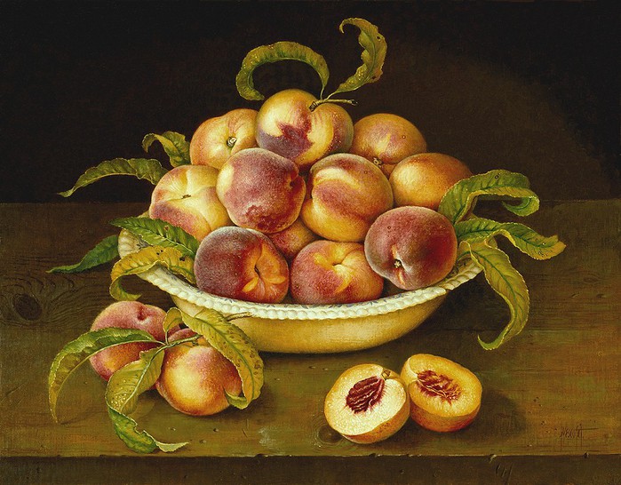 BOWL PEACHES ON WOODEN TABLE 41x51 cms Oil on canvas 1993 (700x546, 119Kb)