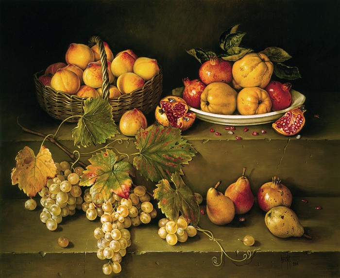 MIXED FRUITS ON STONE SHELVES 66x81 cms oil on canvas 1994 (700x573, 121Kb)