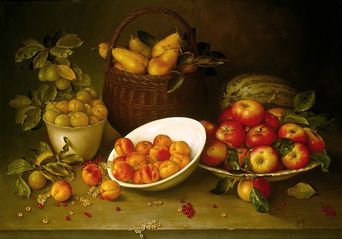 RUSTIC PEARS APPLES PLUMS APRICOTS 66x91 cms oil on canvas 1992 (700x490, 86Kb)