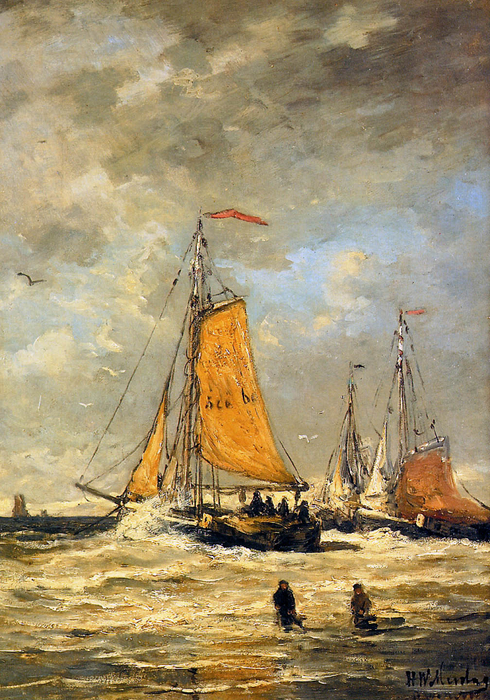 Mesdag Hendrik Willem Sailing Pinks At Scheveningen (490x700, 564Kb)
