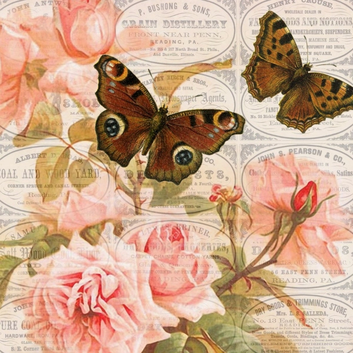 Pennsylvania advertisements pink roses brown butterflies 4x4 (700x700, 409Kb)