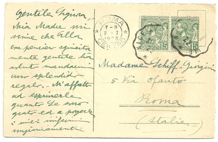 14 1922 vintage postcard from montecarlo to italy (700x458, 103Kb)