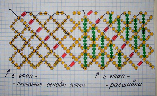 Сетка из бисера схема плетения для колье