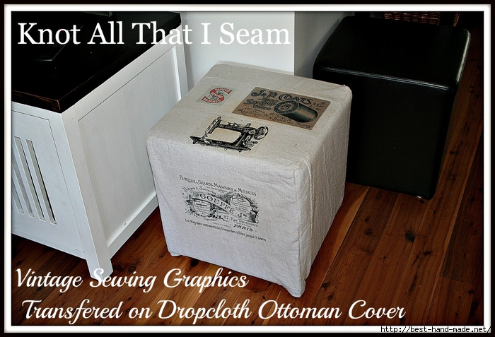 Vintage Sewing Graphics Transferred on Dropcloth Ottoman Cover (700x477, 280Kb)
