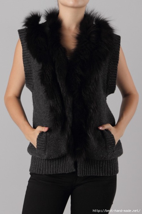 Fox Fur Trim Knitted Vest (466x700, 114Kb)