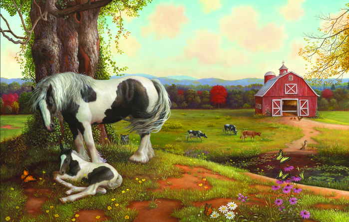 AH023_Pinto Horse Asleep on the Farm (700x445, 429Kb)