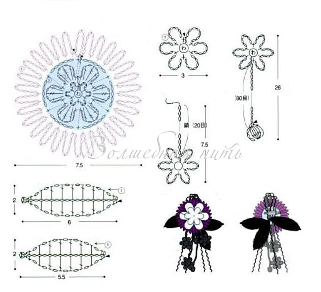 Вязаная крючком брошь схема