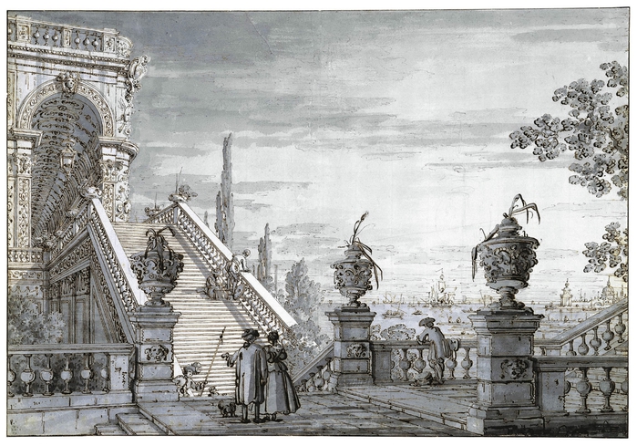 A capriccio with a monumental staircase. Creator Canaletto. Creation Date c.1755-60 (700x489, 304Kb)