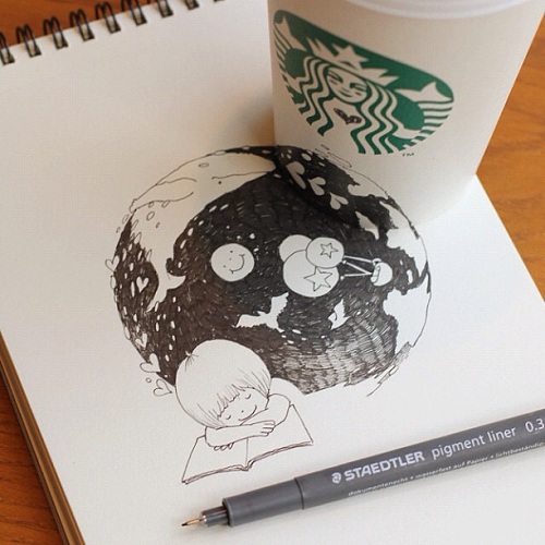 кофейные рисунки Томоко Шинтани