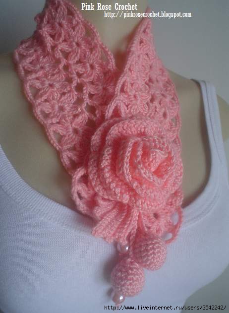 Golinha Flor Surprise - Crochet Scarflette - Pink Rose . (462x631, 100Kb)