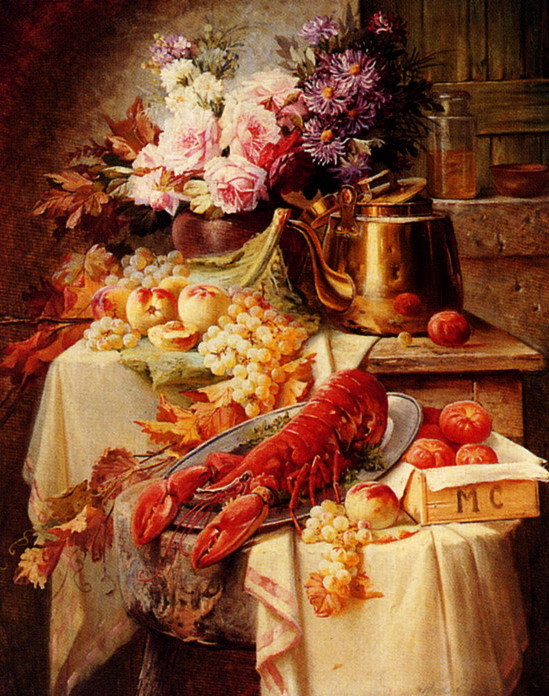 Still  Life  With  A  Lobster  And  Assorted  Fruit  And  Flowers (549x696, 160Kb)