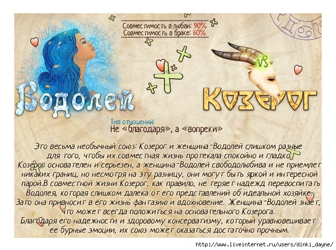 Козерог и Водолей. Совместимость знаков зодиака в любви, дружбе, работе | grantafl.ru | Дзен