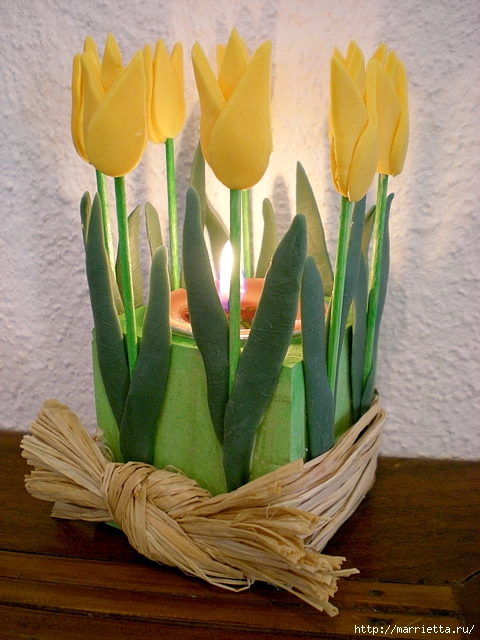 декорирование подсвечника тюльпанами из холодного фарфора (12) (480x640, 221Kb)