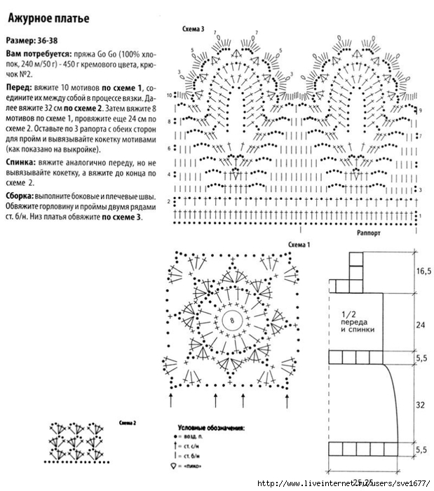 Ажурные платья крючком с описанием схемы