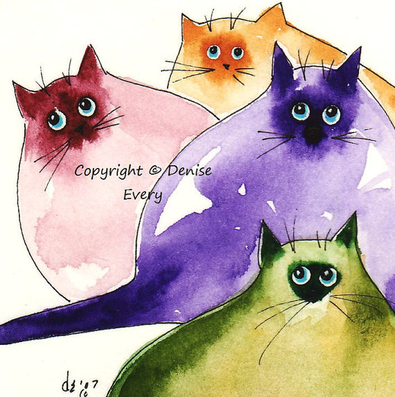 Abstract Siamese Kitties Bright Colors Whimsical Abstract Cat Lover (570x572, 99Kb)