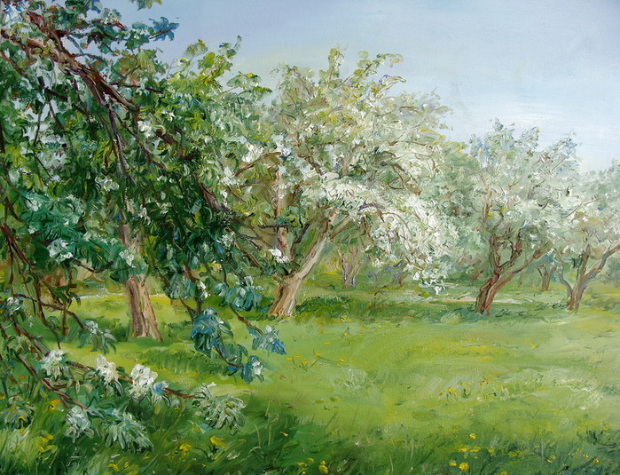 Описание картины цветущие яблони - 94 фото