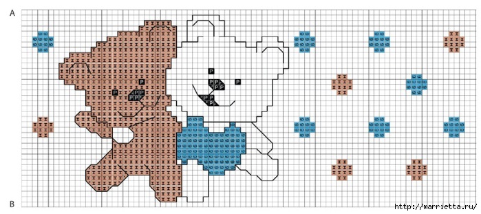 Вышивка медвежат для детского постельного белья. Схема (2) (700x311, 172Kb)