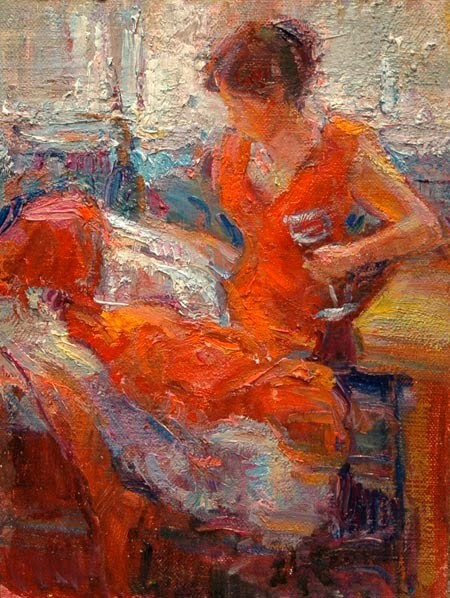 Картина оранжевая мужчина и женщина