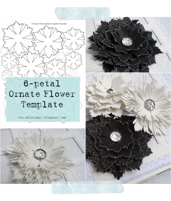 6-petal ornate flower template freebie mel stampz (596x700, 586Kb)