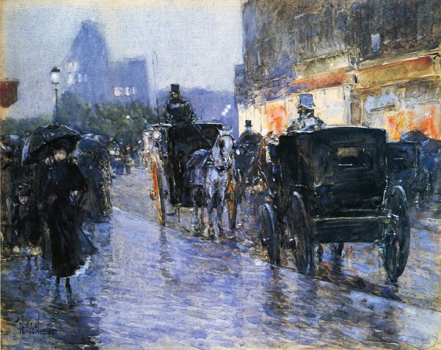 Horse Drawn Cabs at Evening, New York (640x508, 378Kb)