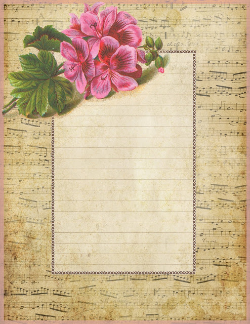 French sheet music lined paper ~ pink geranium (494x640, 132Kb)