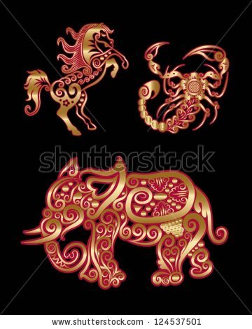 stock-vector-golden-animals-ornament-horse-scorpion-elephant-with-floral-decoration-124537501 (360x470, 38Kb)