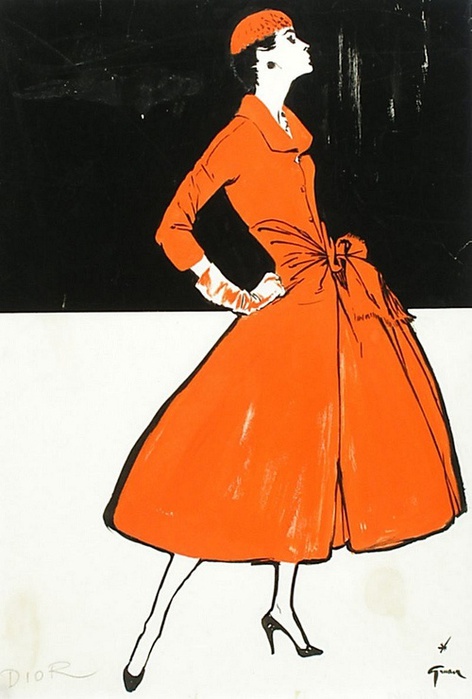 Christian Dior illustrated by René Gruau, 1955 (472x700, 90Kb)