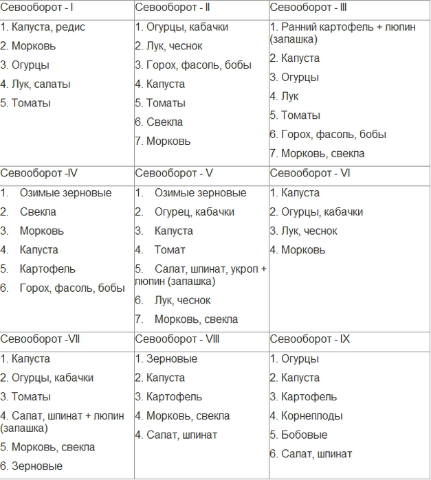 Типы севооборотов овощных культур