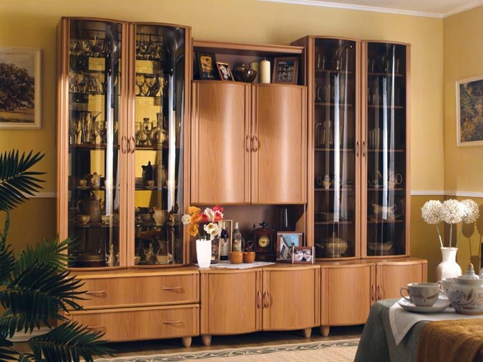 Образцы стенок для зала в современном стиле фото со шкафом для посуды