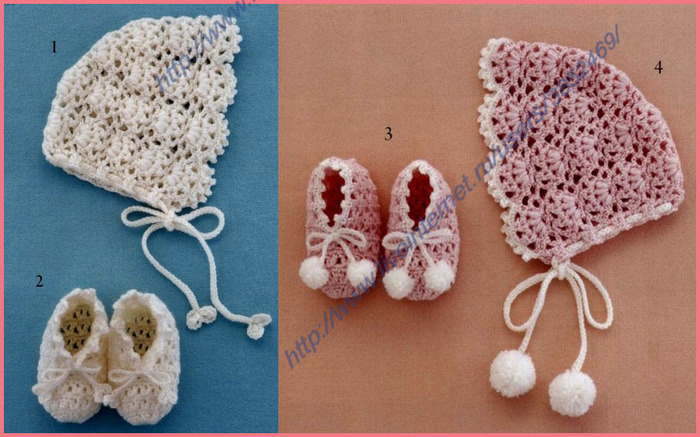 Подборка схем и описаний для вязания спицами чепчика для новорожденного