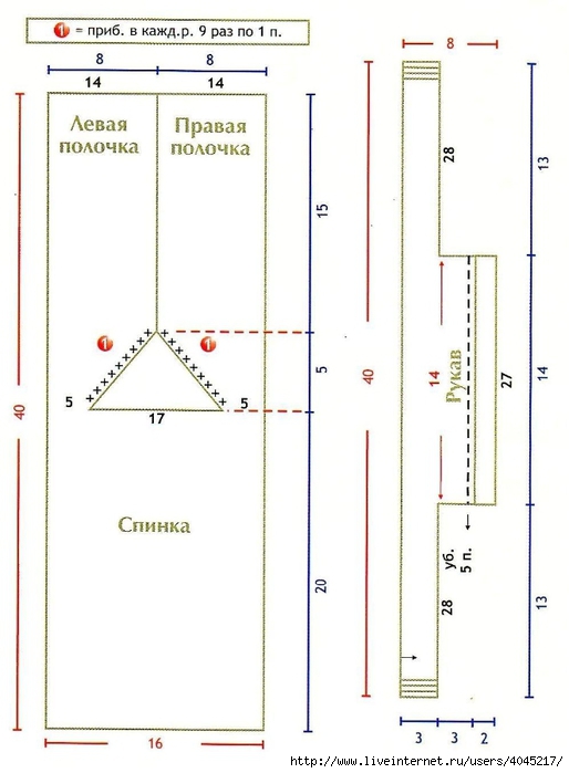 Koftochka-na-zavyazkah-dlya-novorozhdennogo-vyazanaya-spitsami-vyikroyka (514x700, 154Kb)